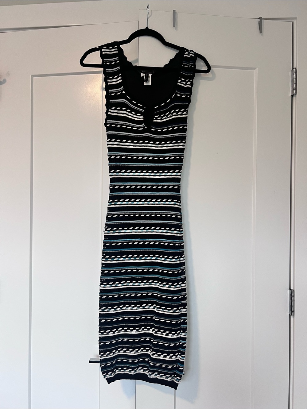 BCBGMaxAzria Black and White Striped Midi Bodycon Dress